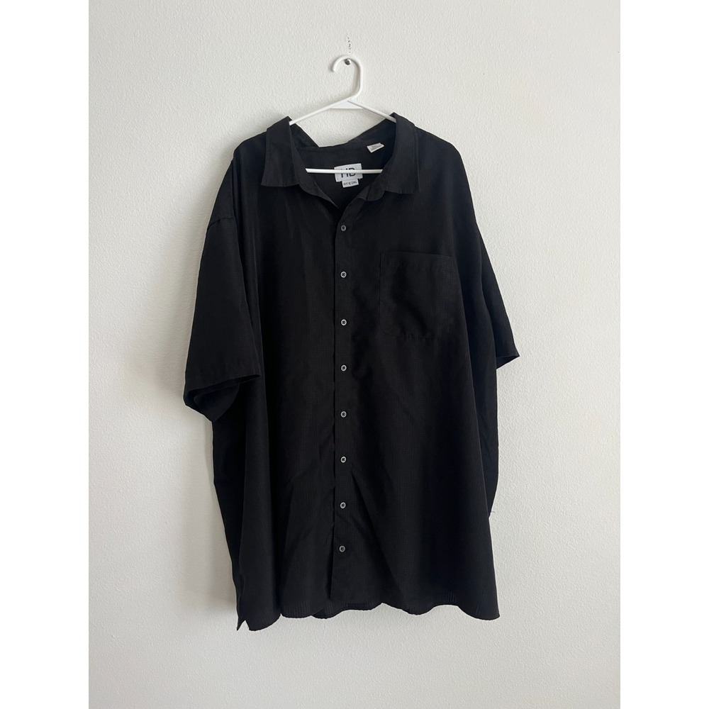 Harbor Bay HB Fit By DXL Shirt Men 5XL Black Grid Pattern Short Sleeve Button Up